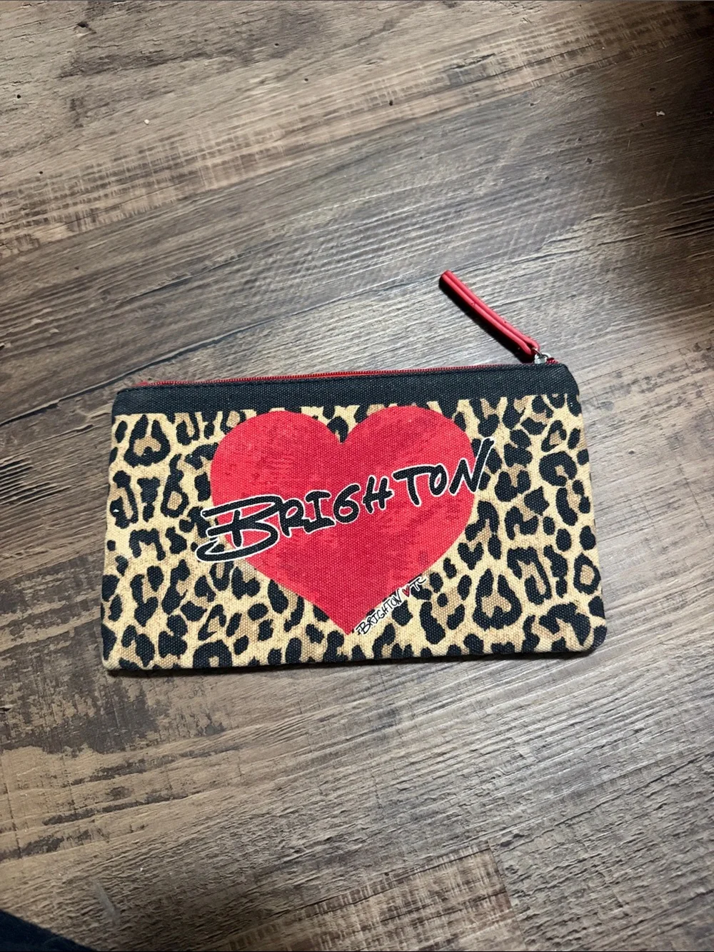 Brighton Leopard Print Wristlet Pouch with Red Heart